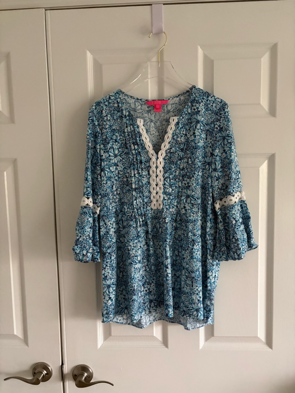 Lilly Pulitzer Blue Floral Lace-Trim Tunic
